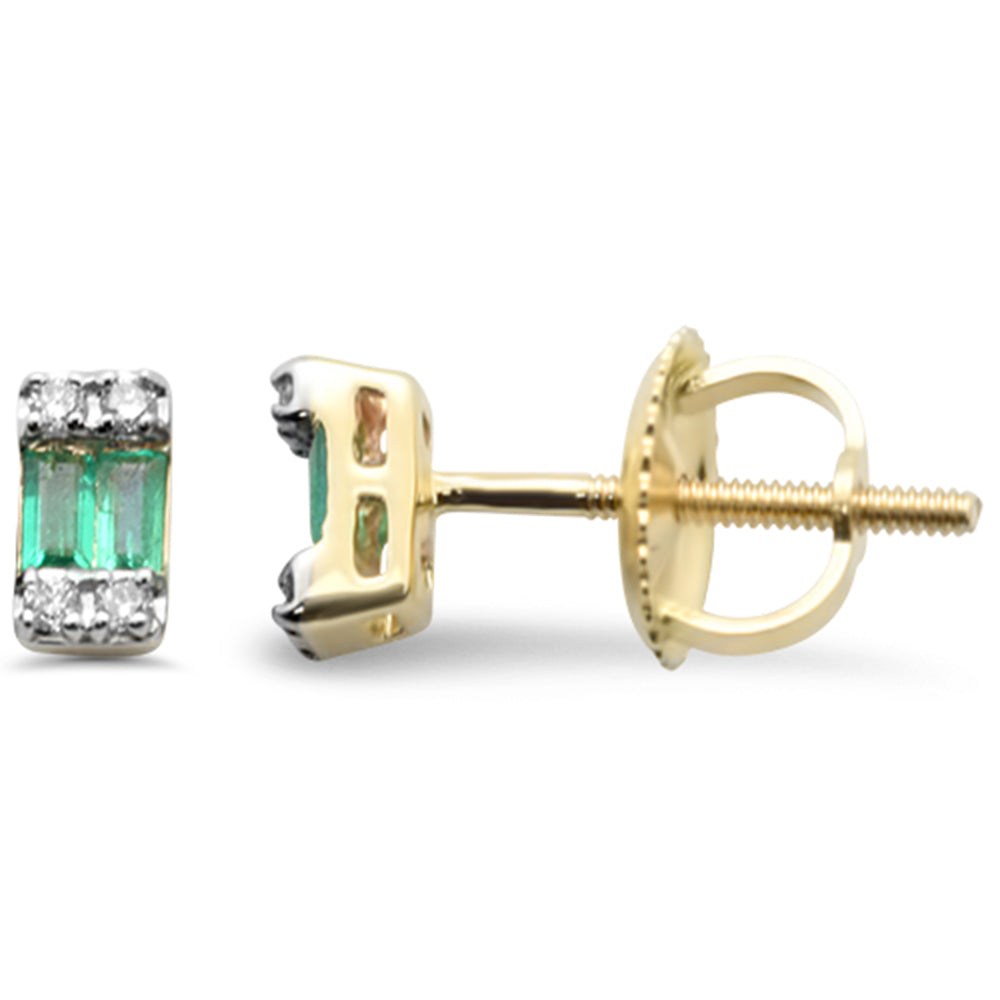 Muse Jewelry .17ct G SI 14K Yellow Gold Diamond & Emerald Gemstones Earrings