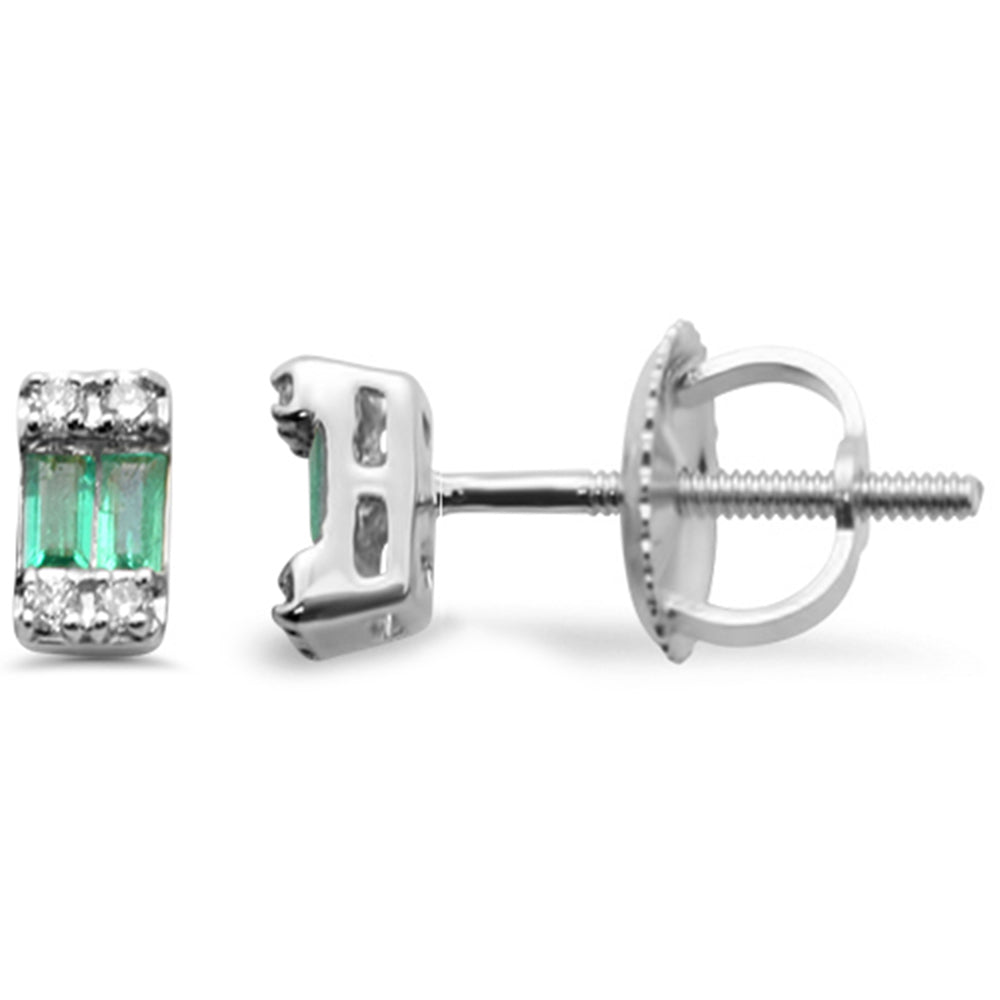 Muse Jewelry .16ct G SI 14K White Gold Diamond & Emerald Gemstones Earrings