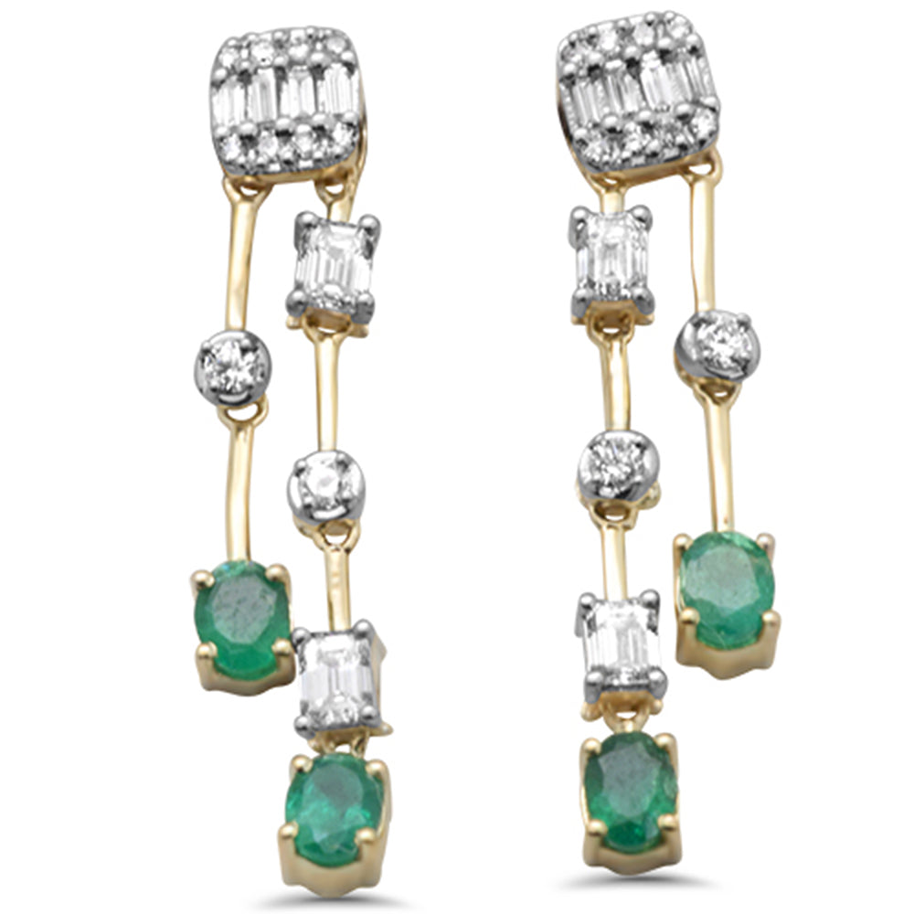 Muse Jewelry 1.34ct G SI 14K Yellow Gold Diamond & Emerald Gemstones Dangling Earrings