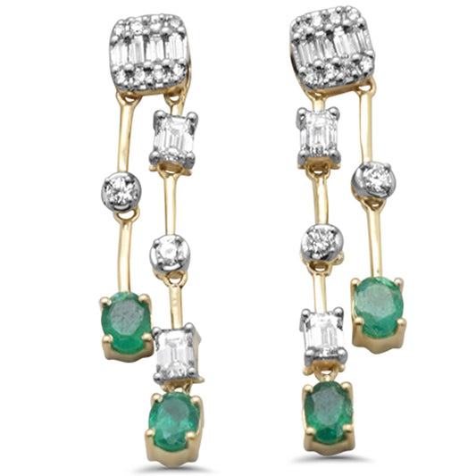 Muse Jewelry 1.34ct G SI 14K Yellow Gold Diamond & Emerald Gemstones Dangling Earrings