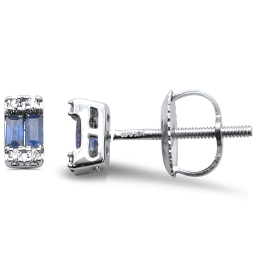 Muse Jewelry .17ct G SI 14K White Gold Diamond & Blue Sapphire Gemstones Earrings