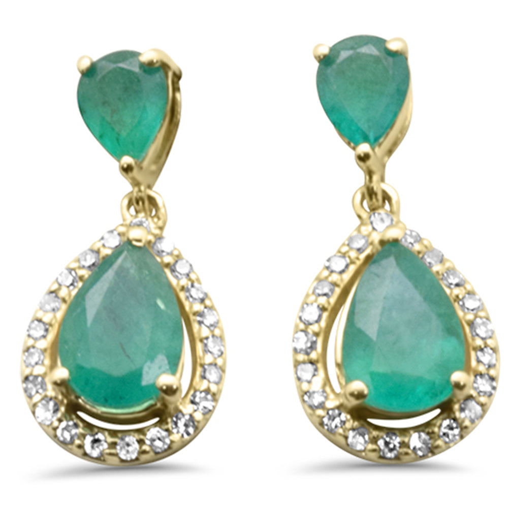 Muse Jewelry 1.12ct G SI 14K Yellow Gold Diamond Pear Shape & Emerald Gemstones Dangling Earrings