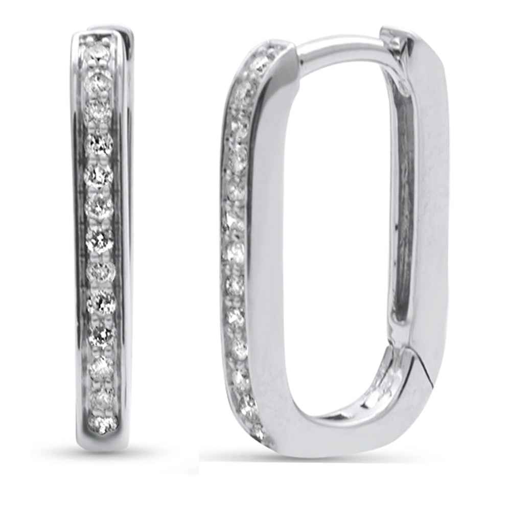 Muse Jewelry .16ct G SI 14K White Gold Diamond Elongated Square Hoop Paper Clip Link Earrings