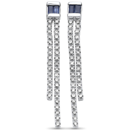 Muse Jewelry 1.58ct G SI 14K White Gold Diamond & Blue Sapphire Gemstone Drop Earrings