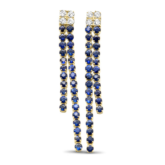 Muse Jewelry 1.10ct G SI 14K Yellow Gold Diamond & Blue Sapphire Gemstones Drop Earrings