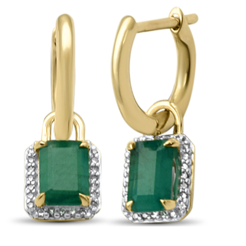 Muse Jewelry 1.41ct G SI 14K Yellow Gold Diamond & Emerald Gemstones Dangling Hoop Earrings