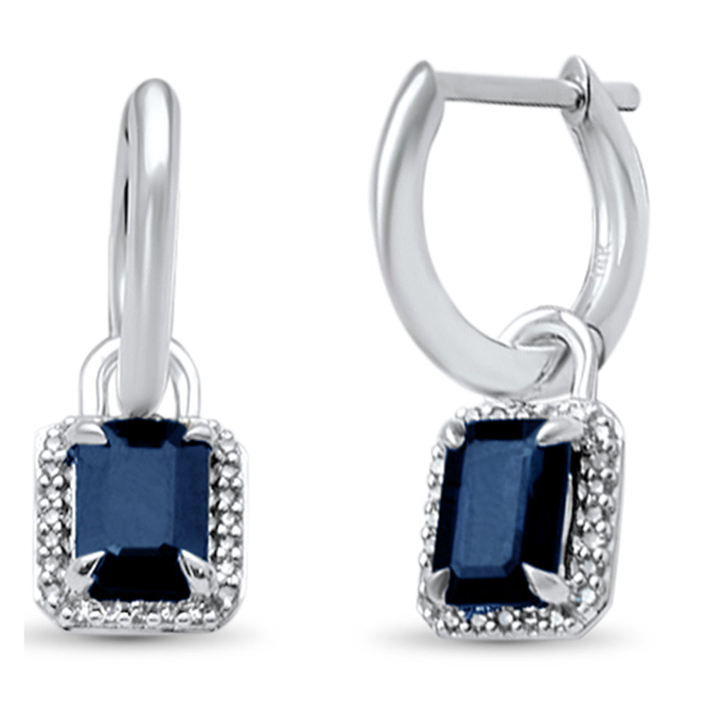 Muse Jewelry 1.41ct G SI 14K White Gold Diamond & Blue Sapphire Gemstones Dangling Hoop Earrings