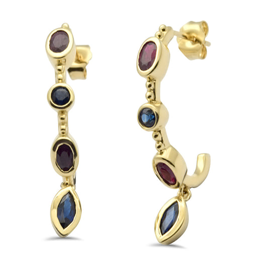 Muse Jewelry 2.04ct G SI 14K Yellow Gold Multi Color Gemstones Drop Dangle Earrings
