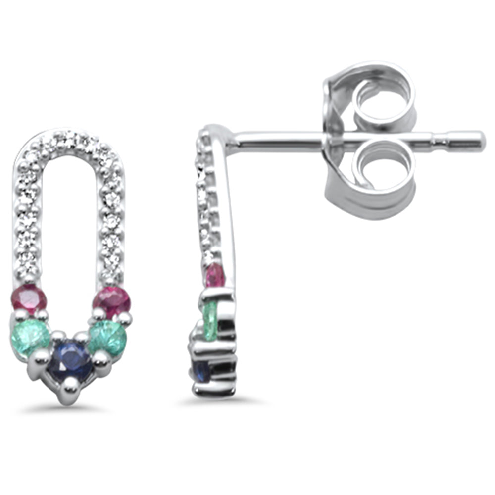 Muse Jewelry .23ct G SI 14K White Gold Diamond & Multi Color Gemstones Earrings