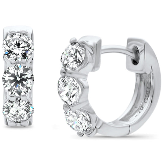 Muse Jewelry 1.20ct G SI 14K White Gold Round Diamond 3-Stone Hoop Huggie Earrings