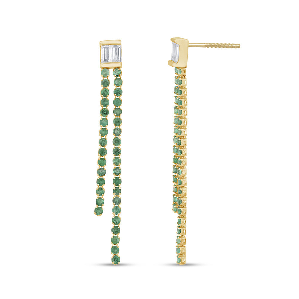Muse Jewelry 1.38ct G SI 14K Yellow Gold Diamond & Emerald Gemstones Drop Earrings