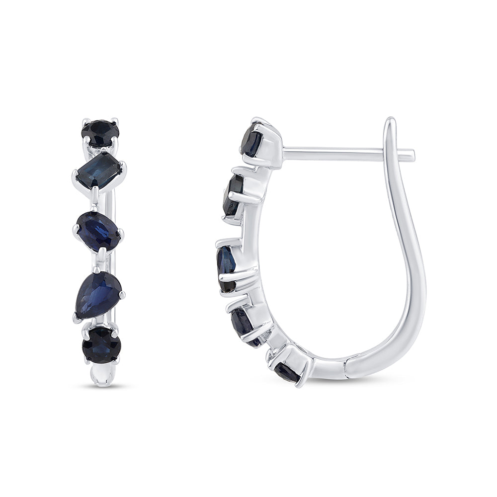 Muse Jewelry 1.54ct G SI 14K White Gold Blue Sapphire Gemstones Hoop Earrings