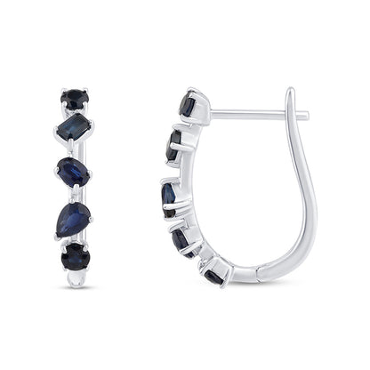 Muse Jewelry 1.54ct G SI 14K White Gold Blue Sapphire Gemstones Hoop Earrings