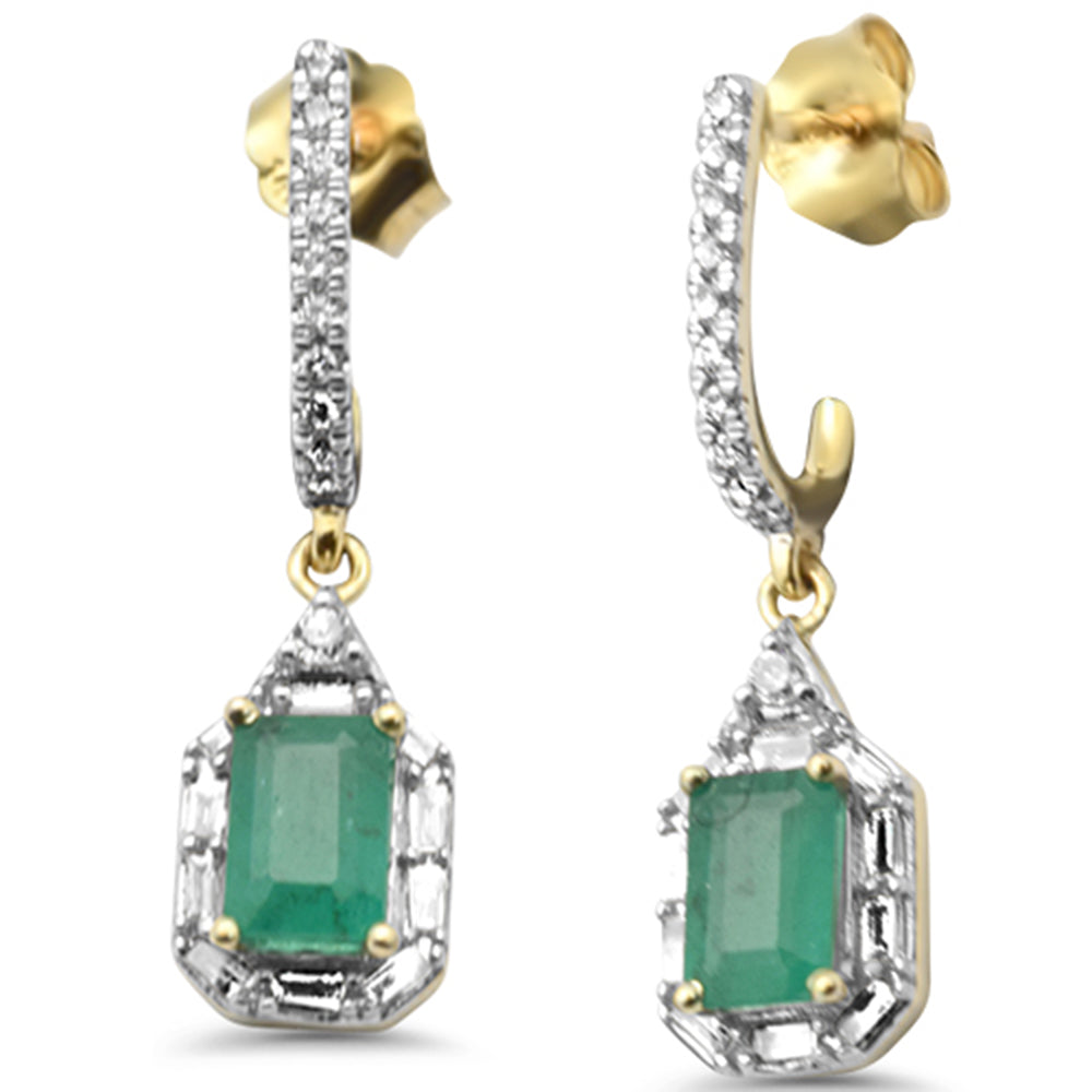 Muse Jewelry 1.43ct G SI 14K Yellow Gold Diamond & Emerald Gemstones Drop Dangle Earrings