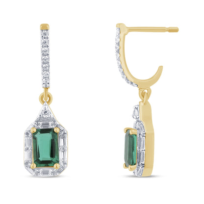 Muse Jewelry 1.43ct G SI 14K Yellow Gold Diamond & Emerald Gemstones Drop Dangle Earrings