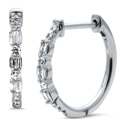 Muse Jewelry .21ct G SI 14K White Gold Round & Baguette Diamond Hoop Earrings