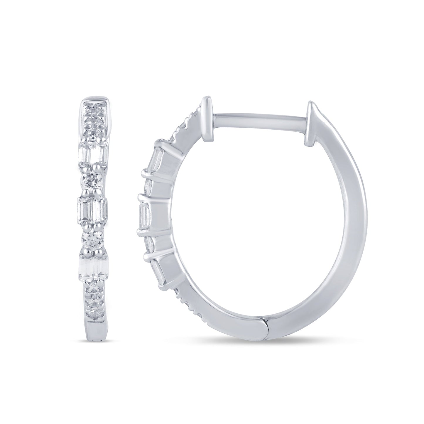 Muse Jewelry .21ct G SI 14K White Gold Round & Baguette Diamond Hoop Earrings