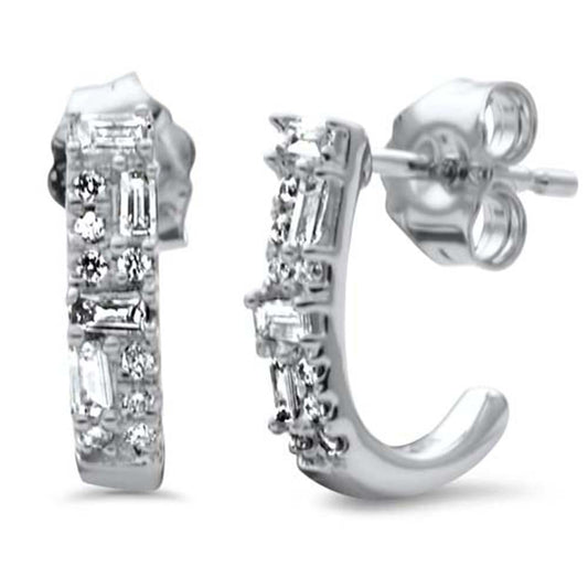 Muse Jewelry .23ct G SI 14K White Gold Round & Baguette Diamond Hoop Earrings