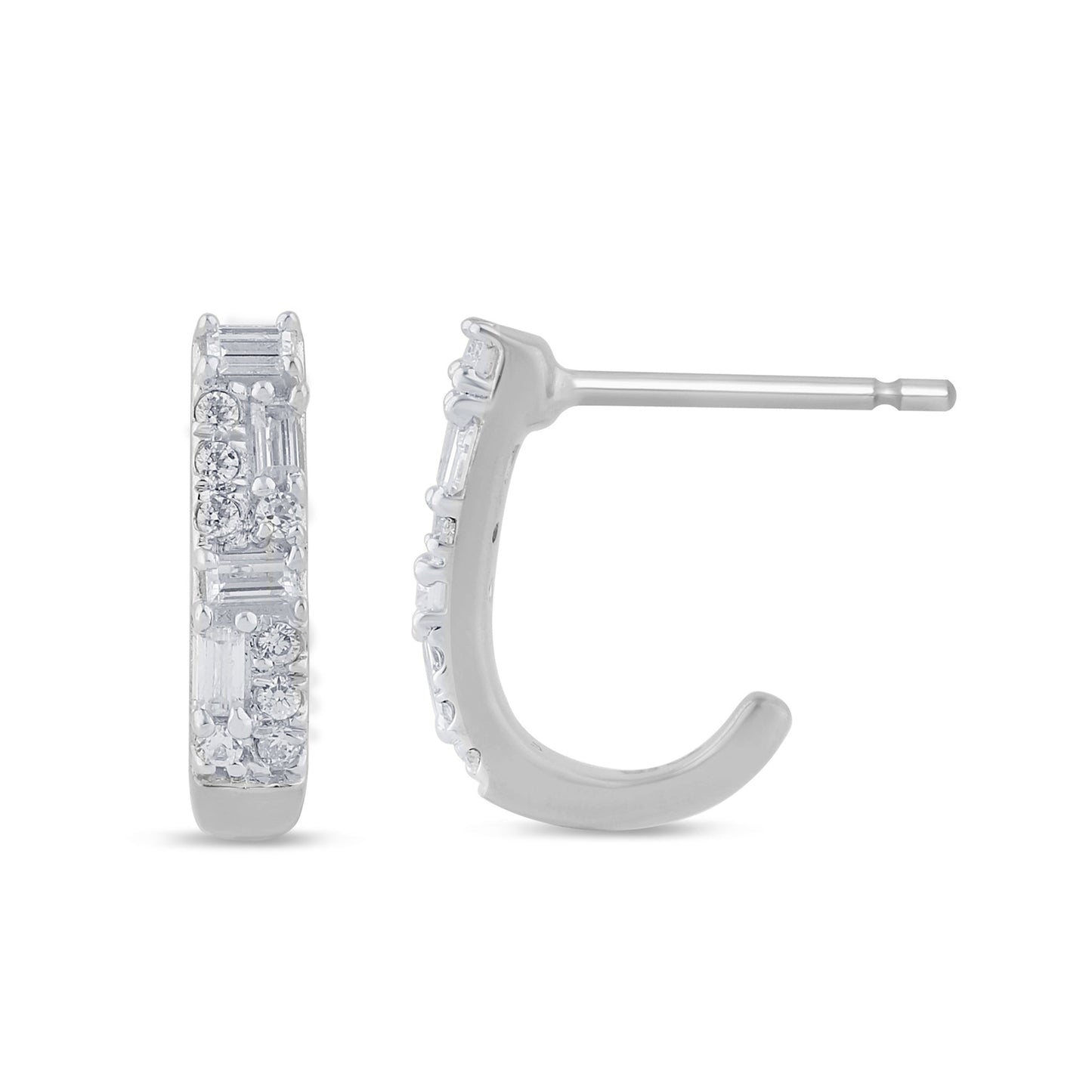 Muse Jewelry .23ct G SI 14K White Gold Round & Baguette Diamond Hoop Earrings