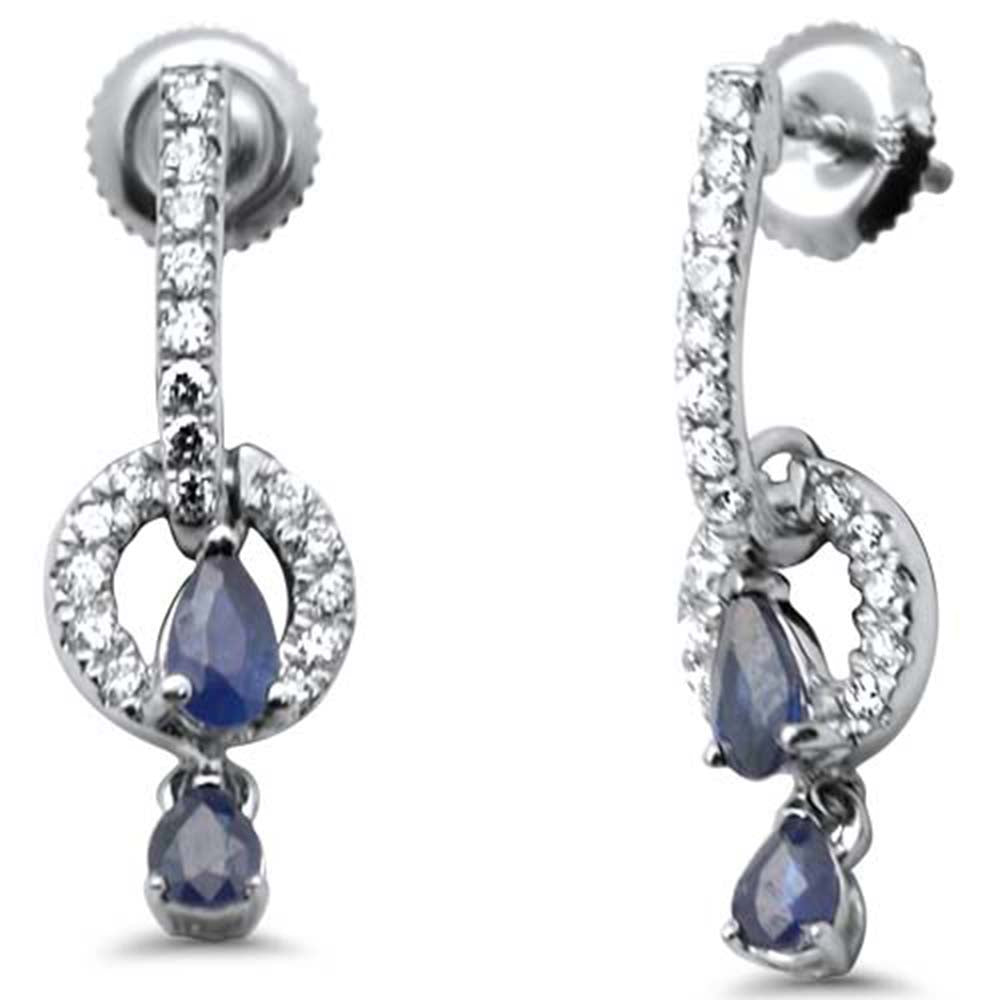 Muse Jewelry 1.27ct G SI 14K White Gold Diamond & Blue Sapphire Gemstones Drop Dangle Earrings