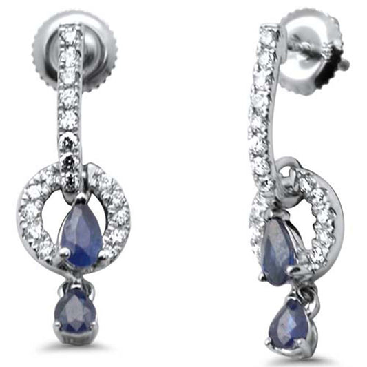 Muse Jewelry 1.27ct G SI 14K White Gold Diamond & Blue Sapphire Gemstones Drop Dangle Earrings