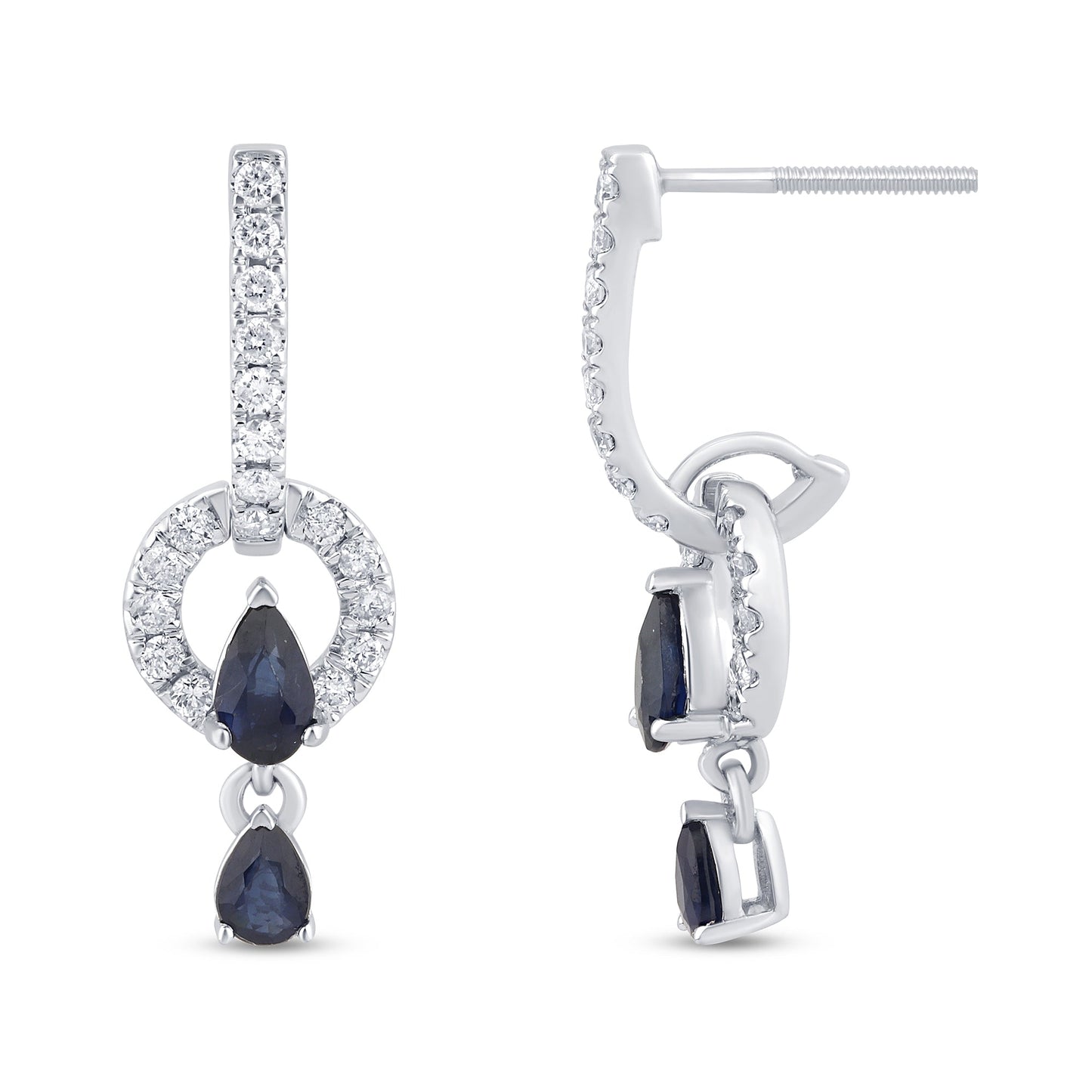 Muse Jewelry 1.27ct G SI 14K White Gold Diamond & Blue Sapphire Gemstones Drop Dangle Earrings
