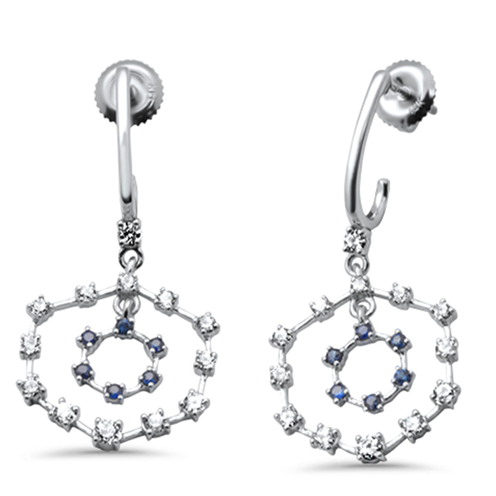 Muse Jewelry 1.01ct G SI 14K White Gold Diamond & Blue Sapphire Gemstones Drop Earrings