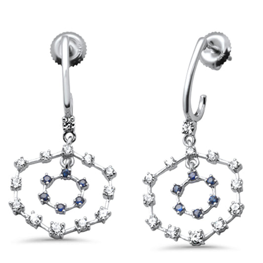 Muse Jewelry 1.01ct G SI 14K White Gold Diamond & Blue Sapphire Gemstones Drop Earrings