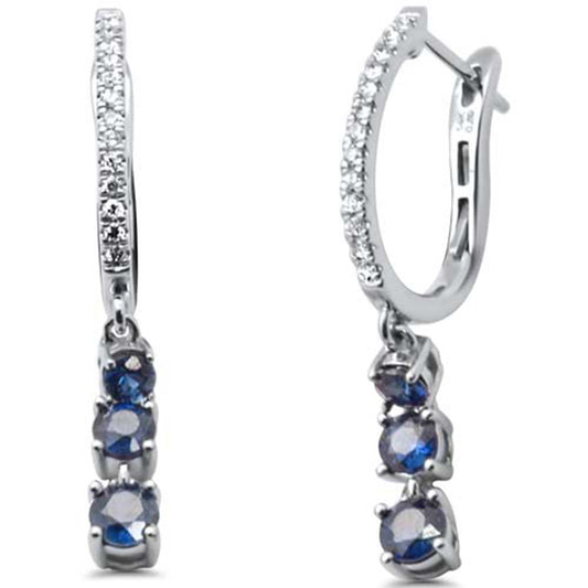 Muse Jewelry 1.18ct G SI 14K White Gold Diamond & Blue Sapphire Gemstones Hoop Dangle Earrings