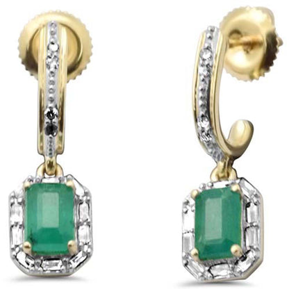 Muse Jewelry 1.52ct G SI 14K Yellow Gold Diamond & Emerald Gemstones Dangle Earrings