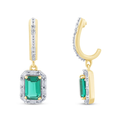 Muse Jewelry 1.52ct G SI 14K Yellow Gold Diamond & Emerald Gemstones Dangle Earrings