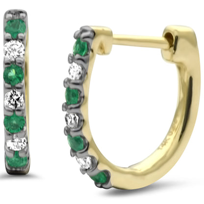 Muse Jewelry .21ct G SI 14K Yellow Gold Diamond & Emerald Gemstones Petite Hoop Earrings