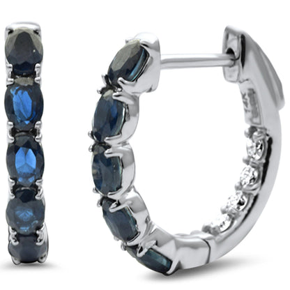 Muse Jewelry 1.85ct G SI 14K White Gold Diamond & Blue Sapphire Gemstones Hoop Earrings