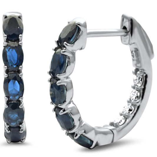Muse Jewelry 1.85ct G SI 14K White Gold Diamond & Blue Sapphire Gemstones Hoop Earrings
