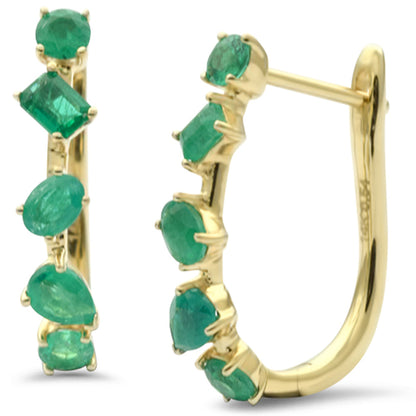 Muse Jewelry 1.07ct 14K Yellow Gold Emerald Gemstones Hoop Earrings