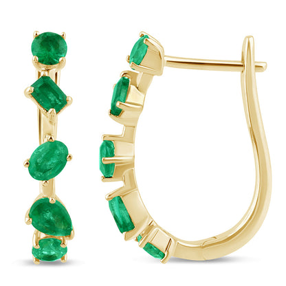 Muse Jewelry 1.07ct 14K Yellow Gold Emerald Gemstones Hoop Earrings