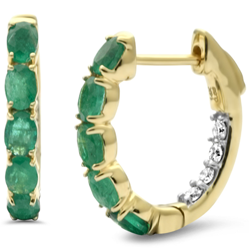 Muse Jewelry 1.36ct G SI 14K Yellow Gold Diamond & Emerald Gemstones Hoop Earrings