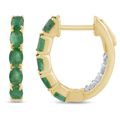 Muse Jewelry 1.36ct G SI 14K Yellow Gold Diamond & Emerald Gemstones Hoop Earrings