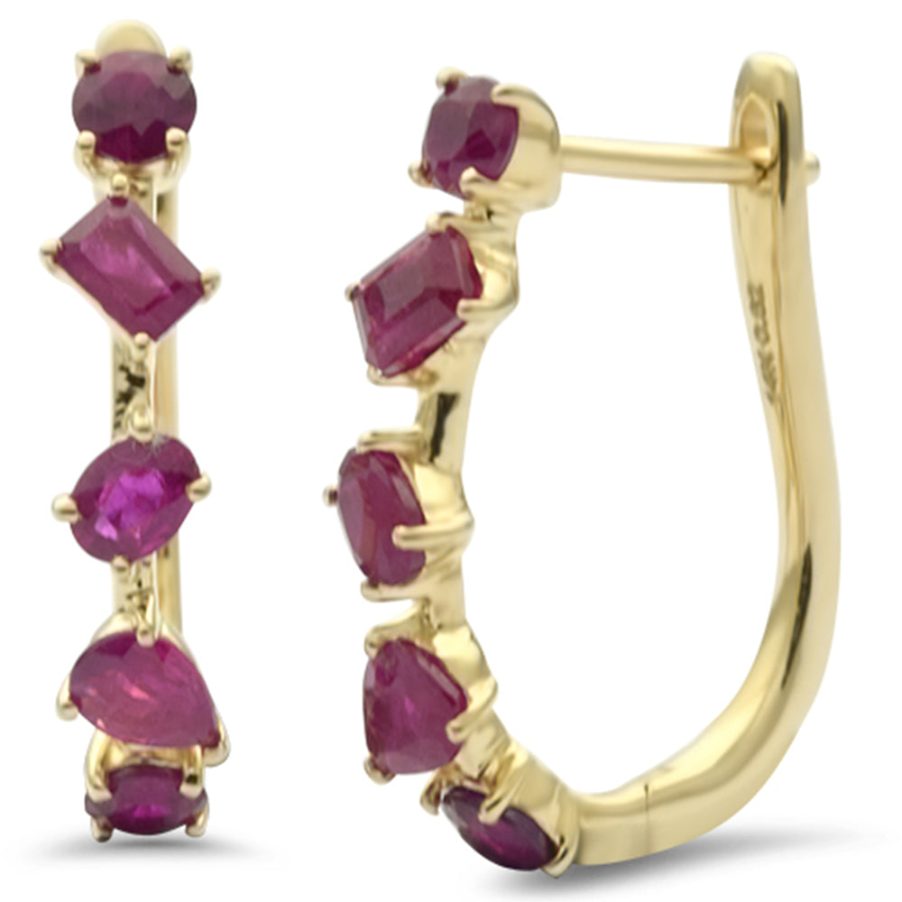 Muse Jewelry 1.65ct G SI 14K Yellow Gold Ruby Gemstones Hoop Earrings