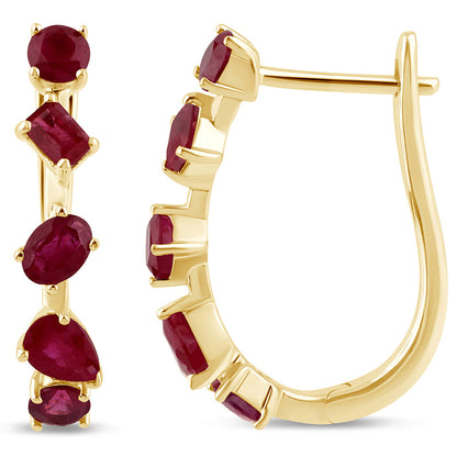 Muse Jewelry 1.65ct G SI 14K Yellow Gold Ruby Gemstones Hoop Earrings