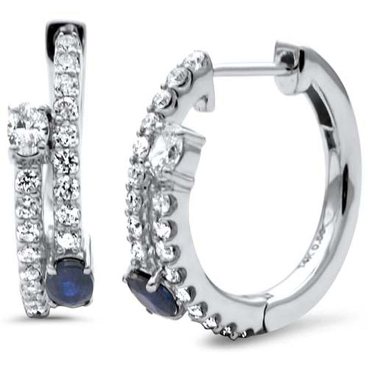 Muse Jewelry 1.12ct G SI 14K White Gold Diamond & Blue Sapphire Gemstones Hoop Earrings