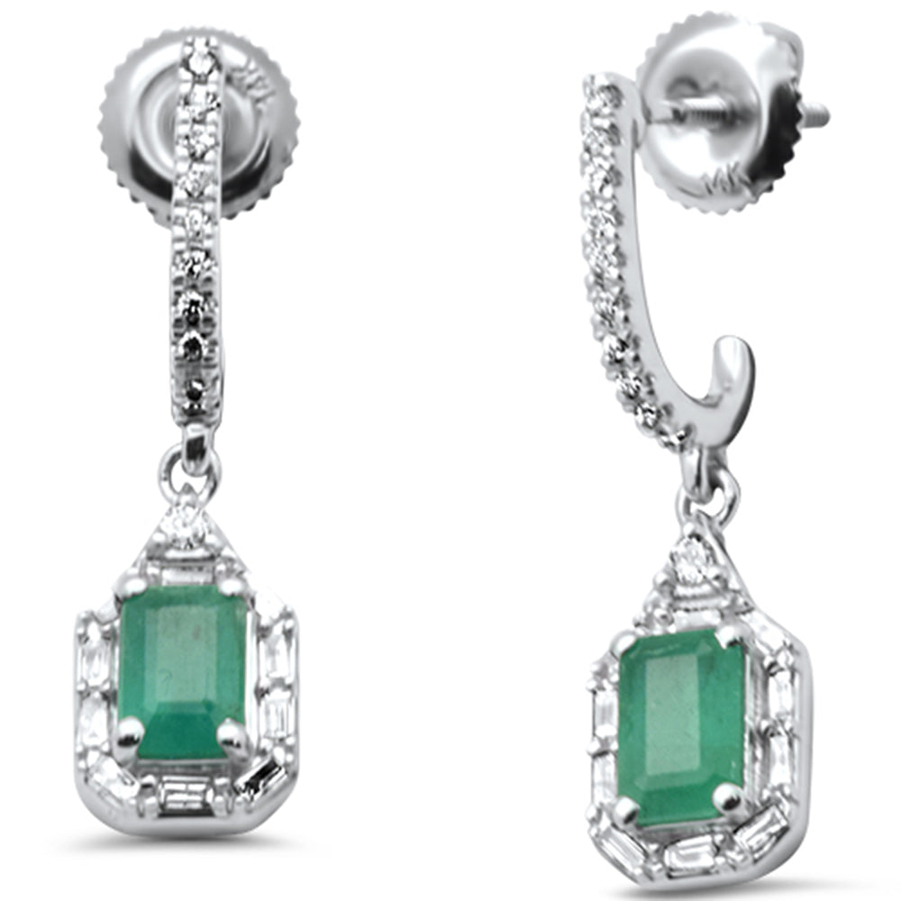 Muse Jewelry 1.24ct G SI 14K White Gold Diamond & Emerald Gemstones Dangle Earrings
