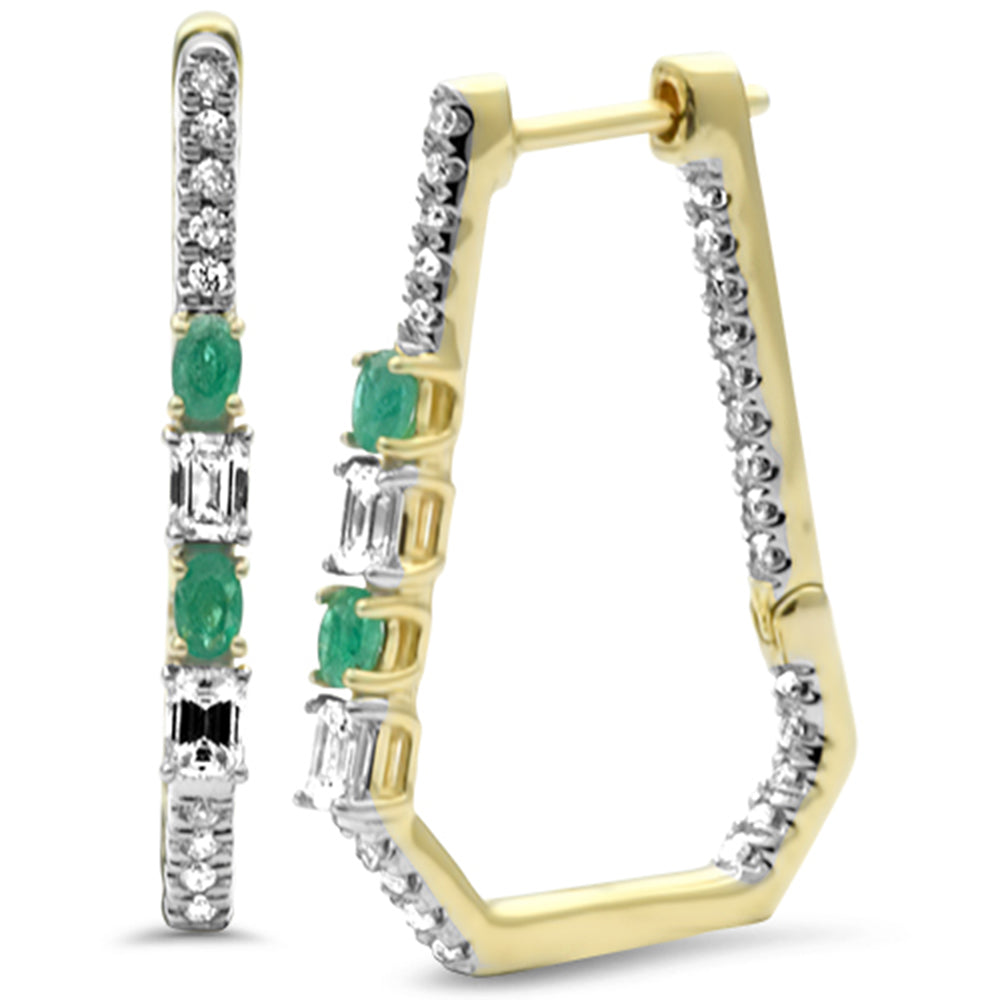Muse Jewelry .98ct G SI 14K Yellow Gold Diamond & Emerald Gemstones Hoop Earrings
