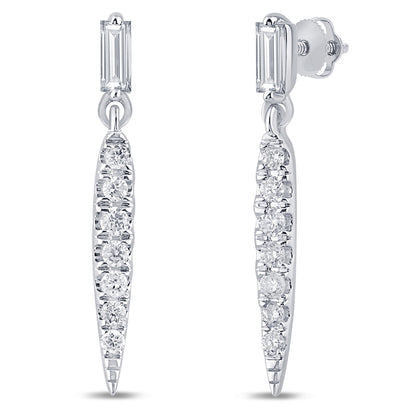 Muse Jewelry .26ct G SI 14K White Gold Round & Baguette Diamond Drop Earrings