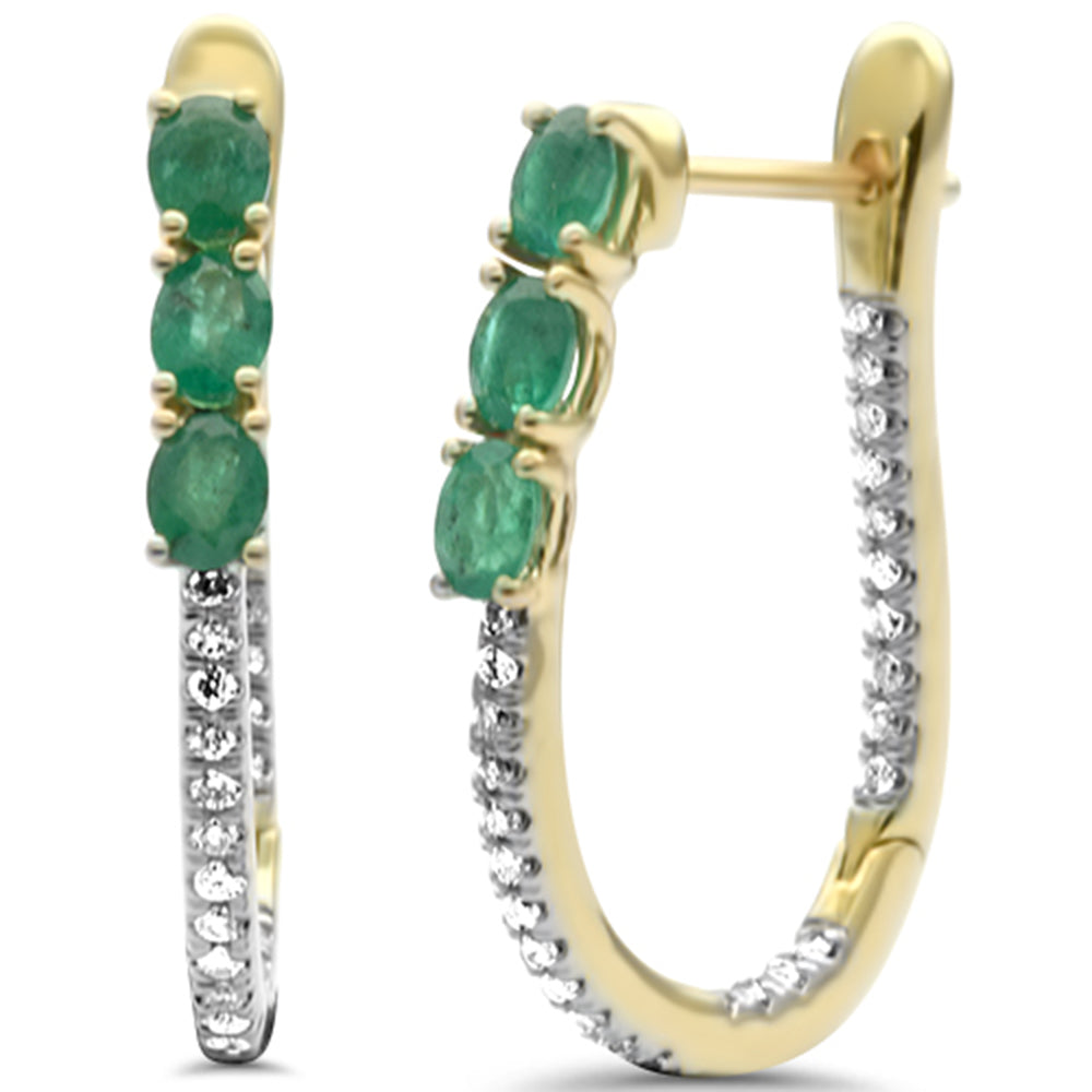 Muse Jewelry 1.44ct G SI 14K Yellow Gold Diamond & Emerald Gemstones Hoop Earrings
