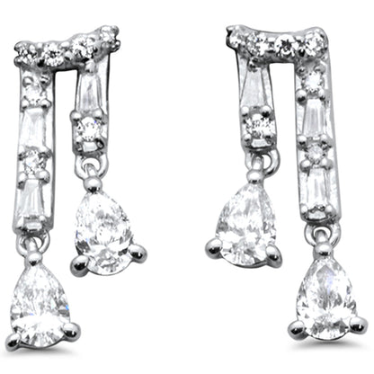 Muse Jewelry .58ct G SI 14K White Gold Round , Pear & Baguette Diamond Dangling Earrings