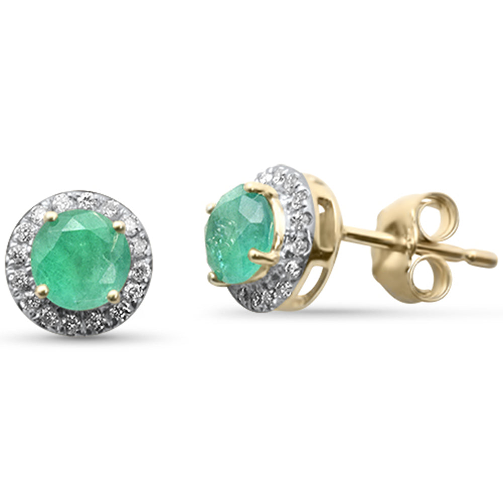 Muse Jewelry 1.06ct G SI 14K Yellow Gold Diamond & Natural Emerald Gemstones Halo Earrings