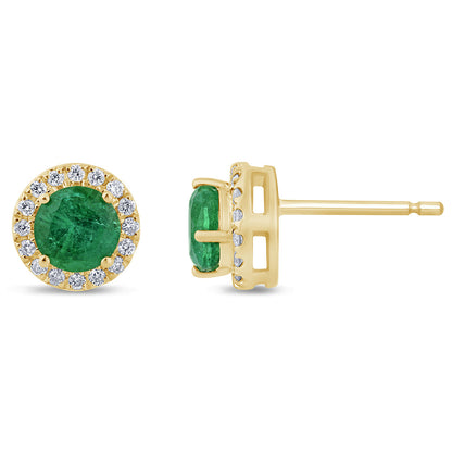 Muse Jewelry 1.06ct G SI 14K Yellow Gold Diamond & Natural Emerald Gemstones Halo Earrings