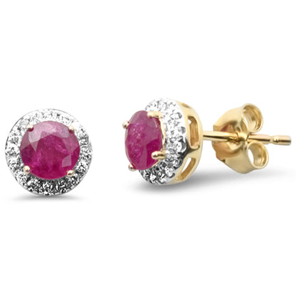 Muse Jewelry 1.26ct G SI 14K Yellow Gold Diamond & Ruby Gemstones Halo Earrings