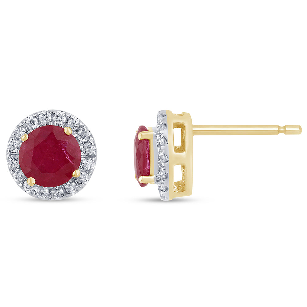 Muse Jewelry 1.26ct G SI 14K Yellow Gold Diamond & Ruby Gemstones Halo Earrings